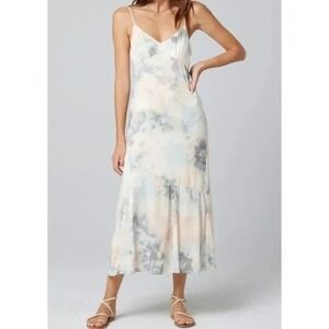 Saltwater Luxe Midi Slip Dress Women's Large Silky Soft Watercolor Anthropologie